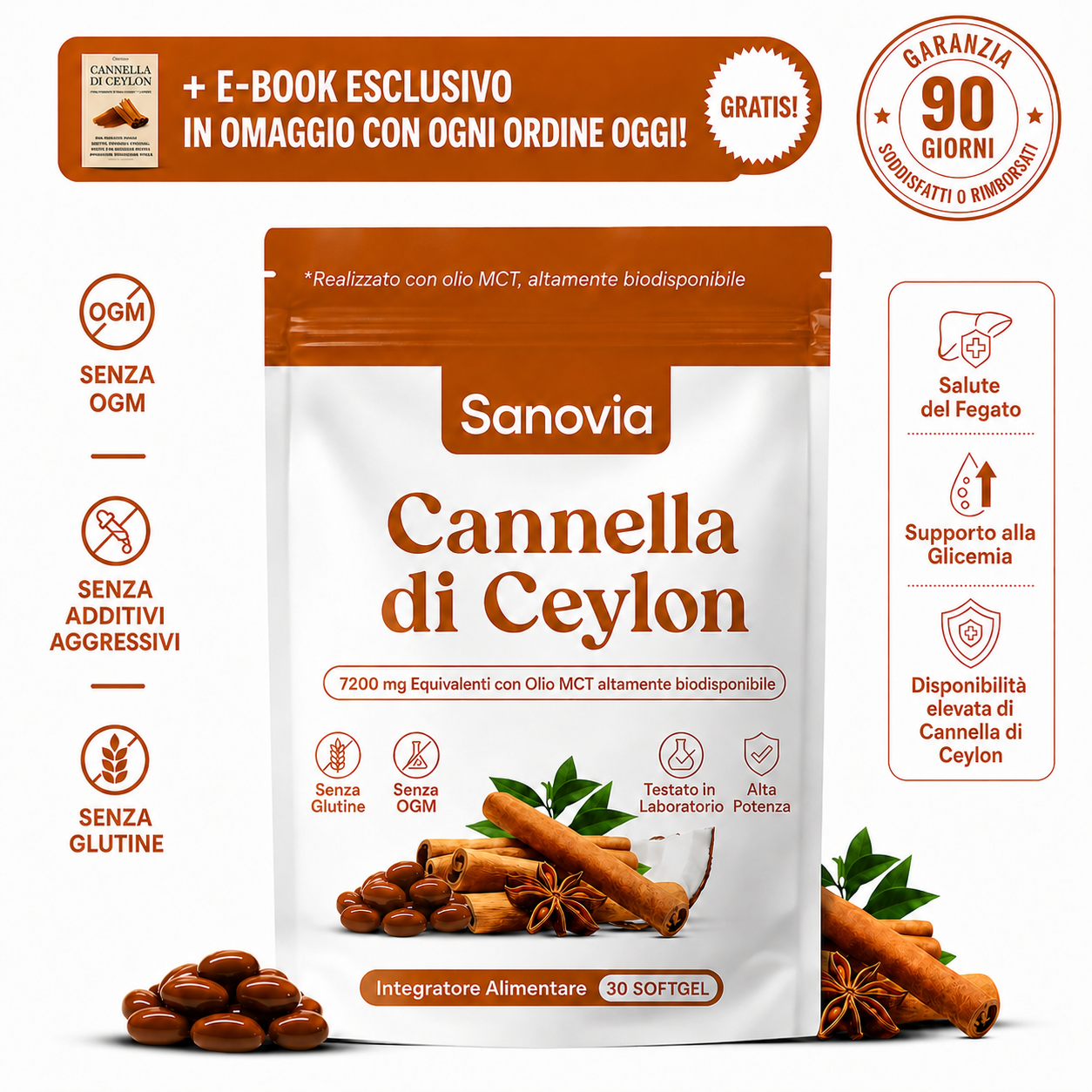 Cannella di Ceylon (equivalente a 7200 mg) con olio MCT