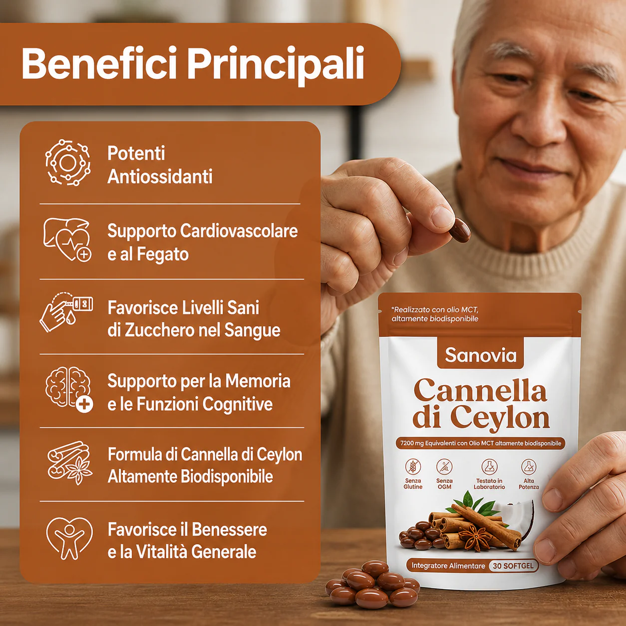 Cannella di Ceylon (equivalente a 7200 mg) con olio MCT
