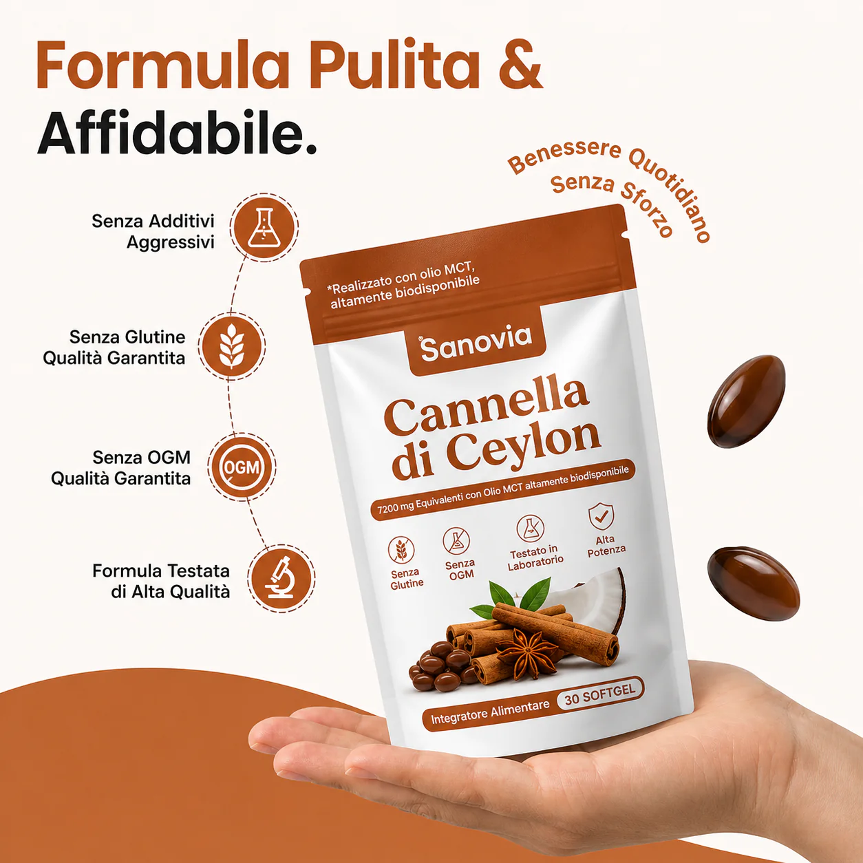 Cannella di Ceylon (equivalente a 7200 mg) con olio MCT