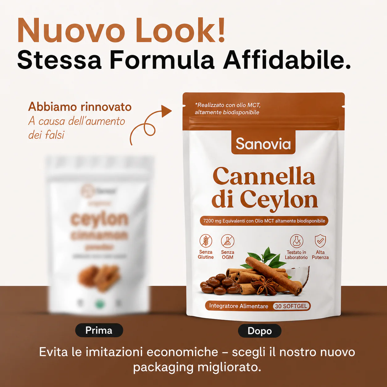 Cannella di Ceylon (equivalente a 7200 mg) con olio MCT